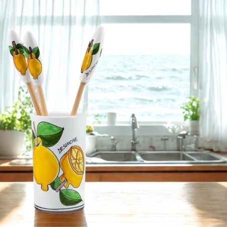 Handmade sicilian ceramic Kitchen utensils set lemons de simone pottery Handmade sicilian ceramic Kitchen utensils set lemons de simone pottery